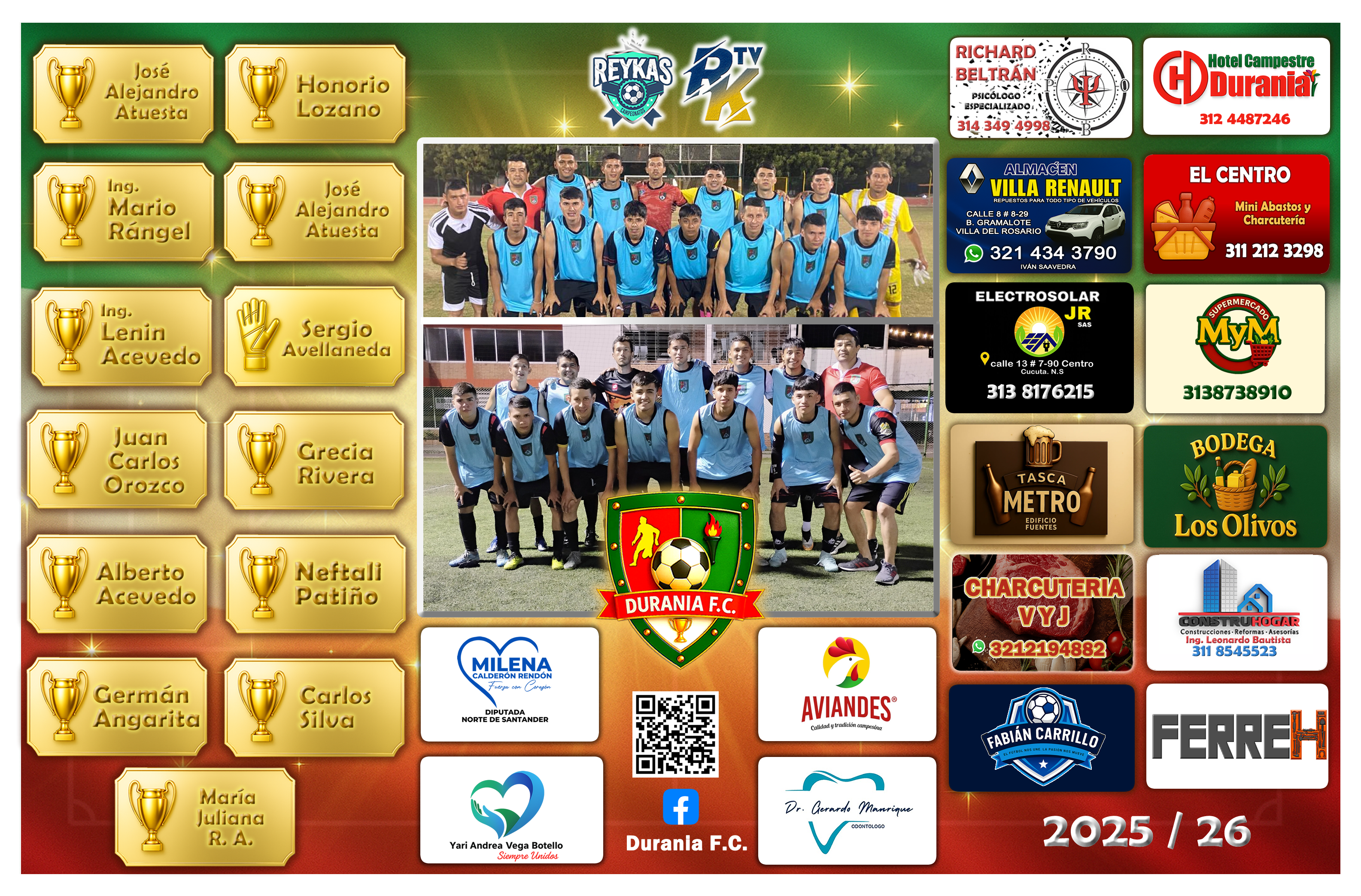 Afiche Durania F.C. 2025/26 con patrocinadores